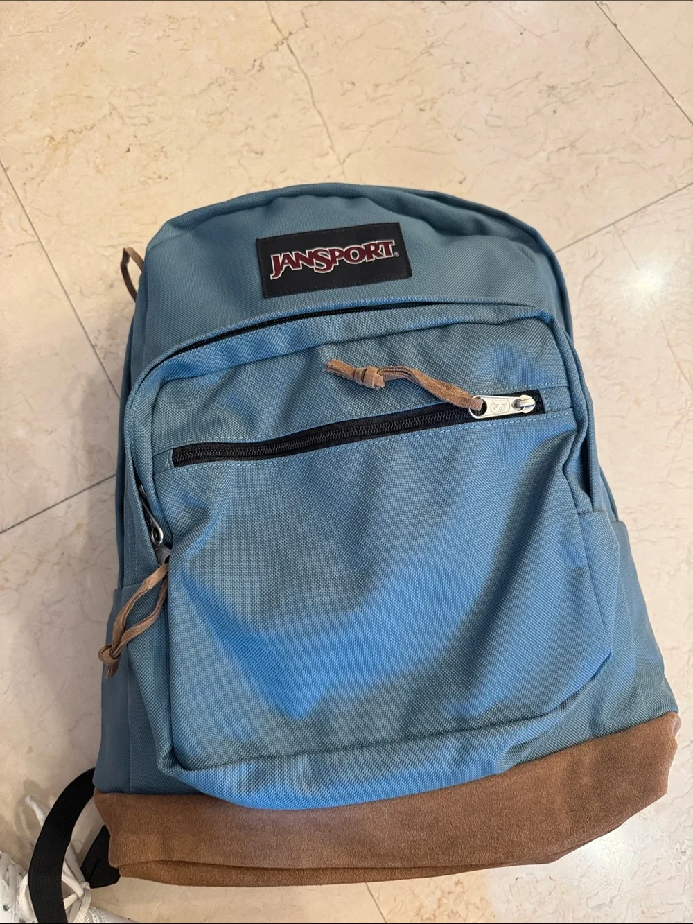 Jansport Teal Blue Canvas Backpack with Suede Base